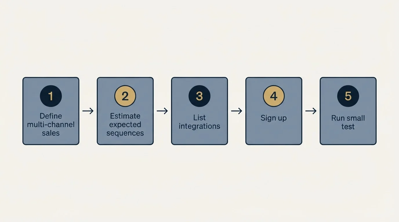 Step sequence: Getting Started Checklist (Define multi-channel sales, Estimate expected sequences, List integrations, Sign up)