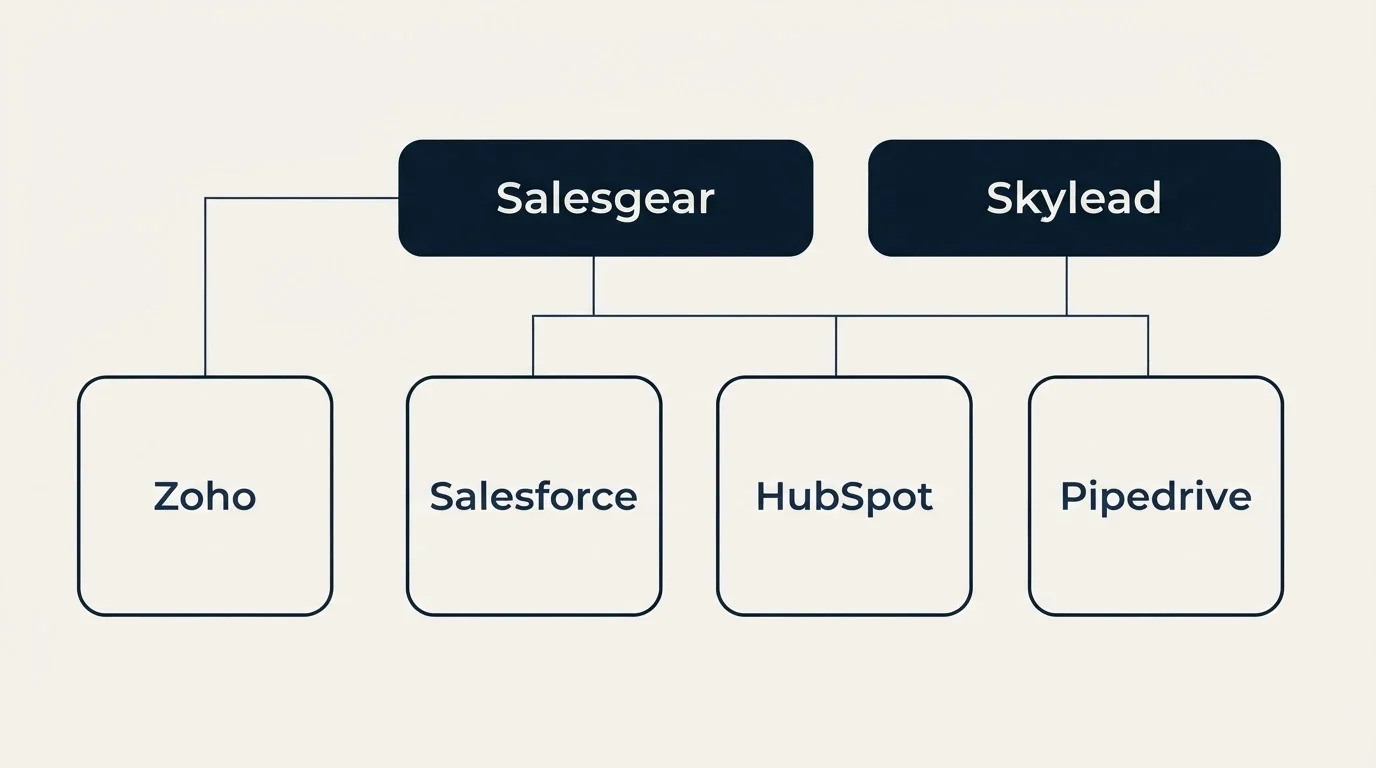 Integration grid: Integration Ecosystem (Salesgear, Skylead, Salesforce, HubSpot)