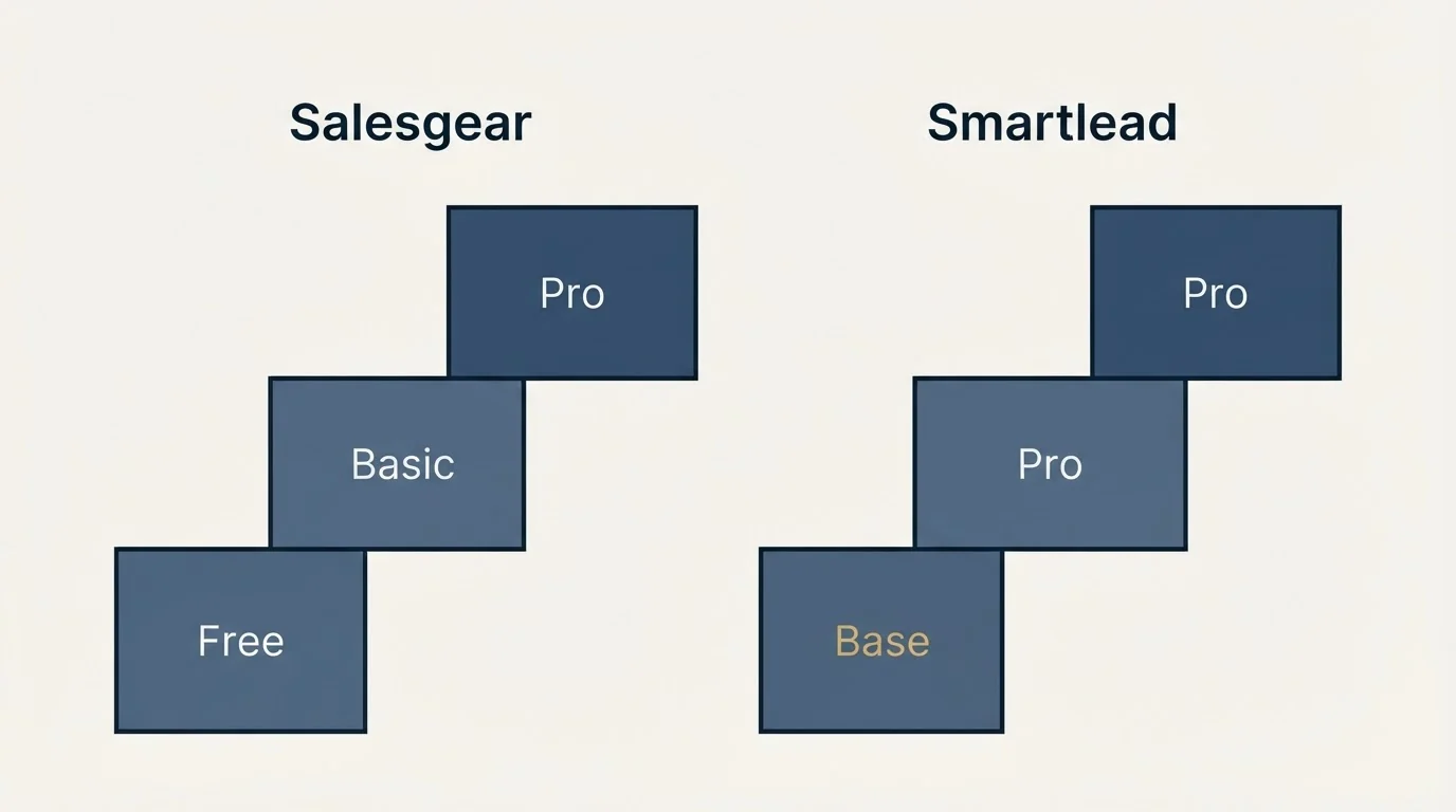 Pricing ladder: Pricing Comparison (Salesgear, Smartlead, Free, Base)