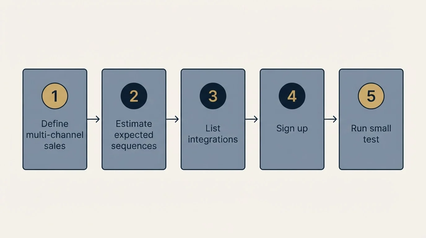 Step sequence: Getting Started Checklist (Define multi-channel sales, Estimate expected sequences, List integrations, Sign up)