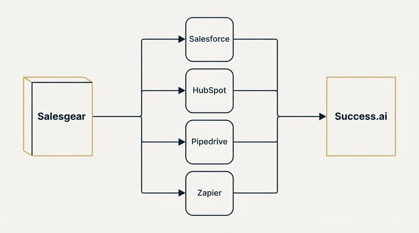 Integration flow: Integration Ecosystem (Salesgear, Success.ai, Salesforce, HubSpot)