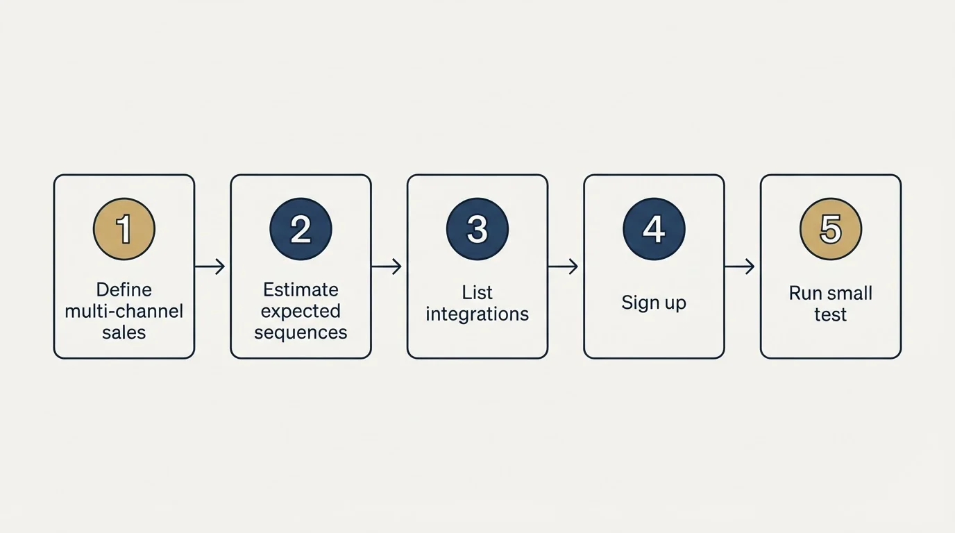 Step sequence: Getting Started Checklist (Define multi-channel sales, Estimate expected sequences, List integrations, Sign up)