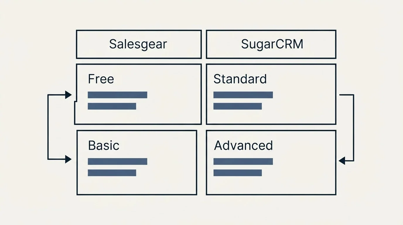 Pricing table: Pricing Comparison (Salesgear, SugarCRM, Free, Standard)