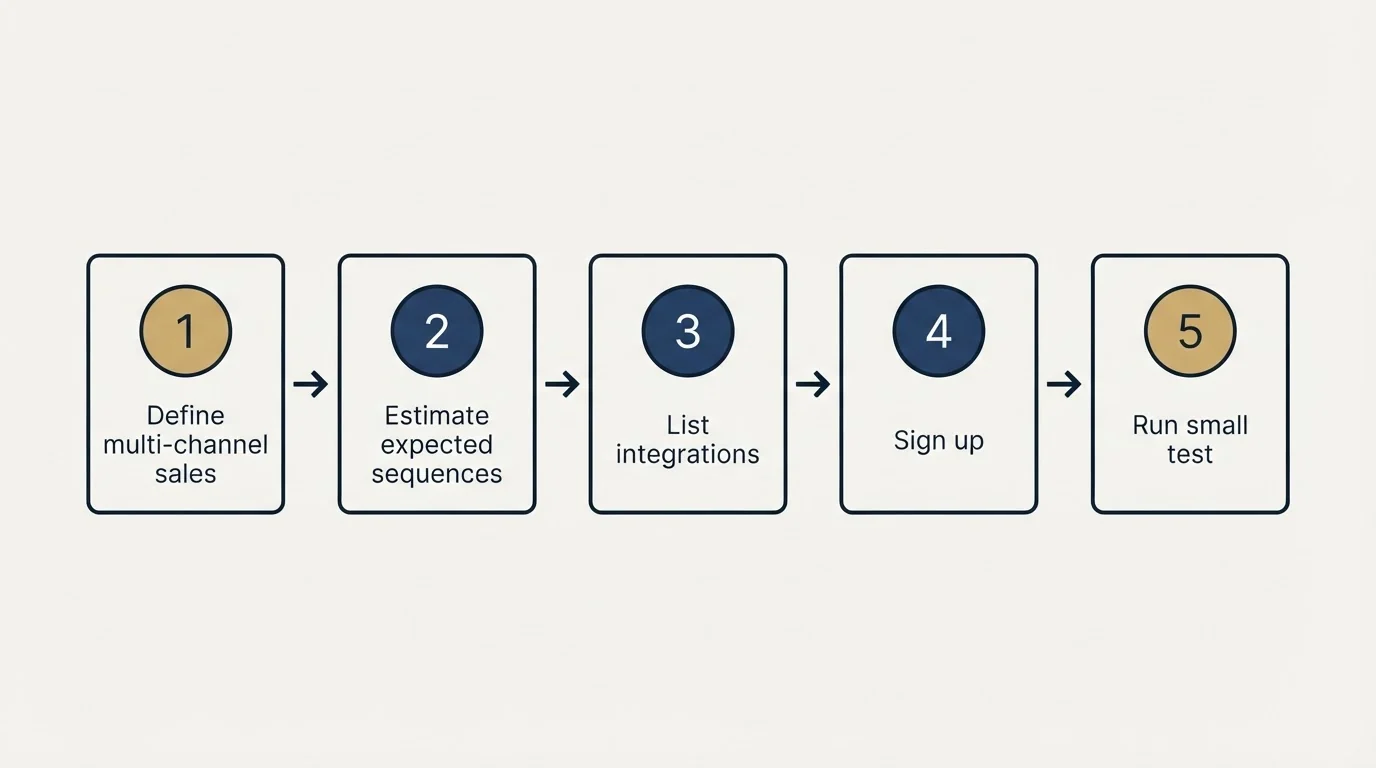 Step sequence: Getting Started Checklist (Define multi-channel sales, Estimate expected sequences, List integrations, Sign up)
