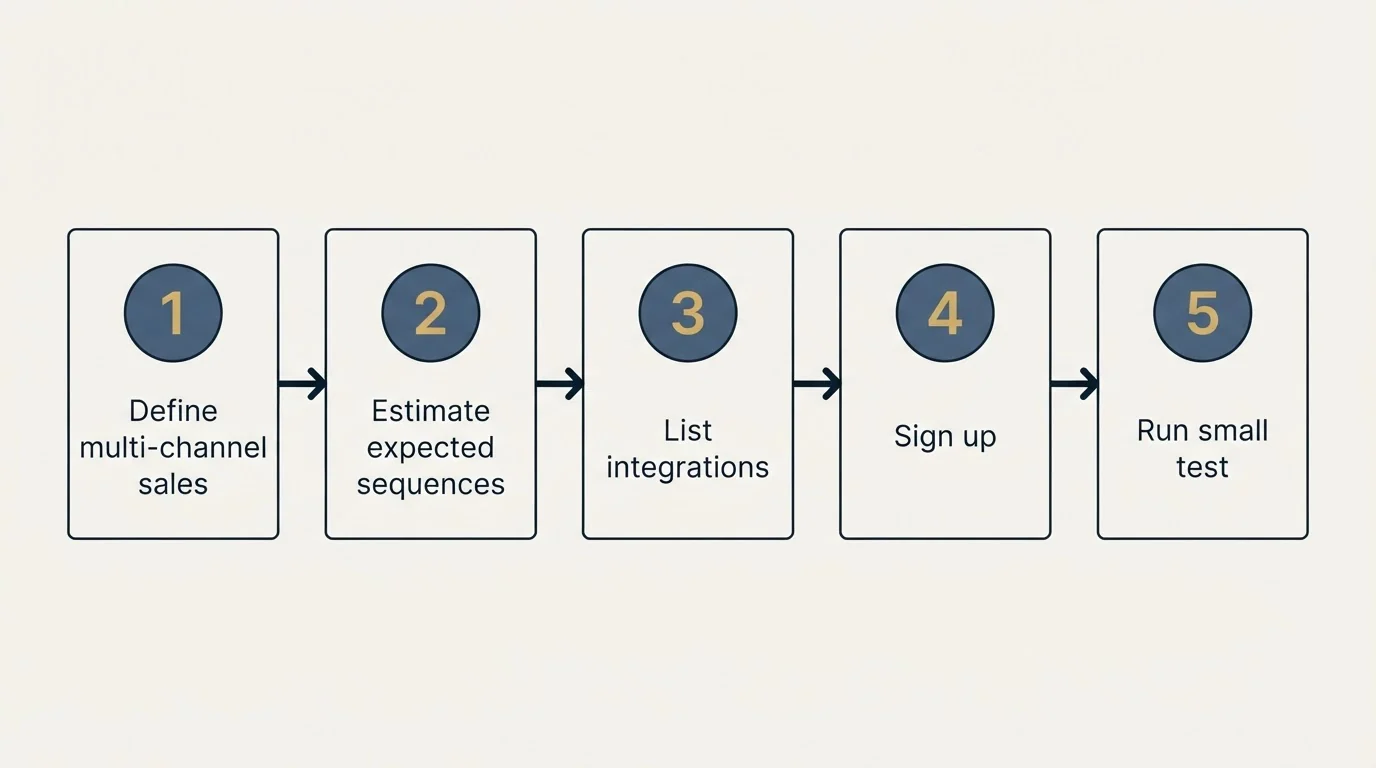 Step sequence: Getting Started Checklist (Define multi-channel sales, Estimate expected sequences, List integrations, Sign up)