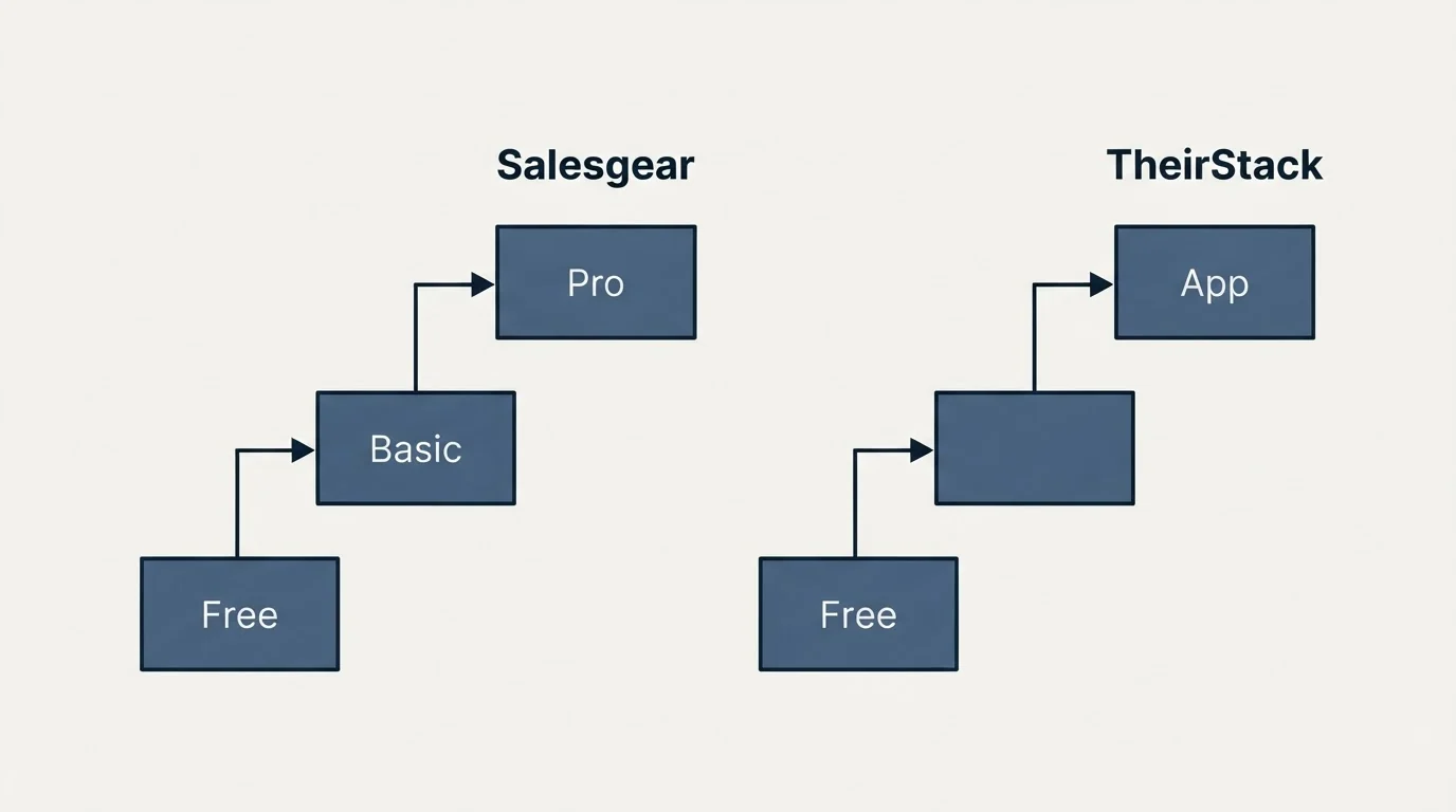Pricing ladder: Pricing Comparison (Salesgear, TheirStack, Free, Basic)