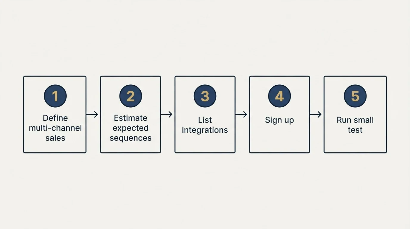 Step sequence: Getting Started Checklist (Define multi-channel sales, Estimate expected sequences, List integrations, Sign up)