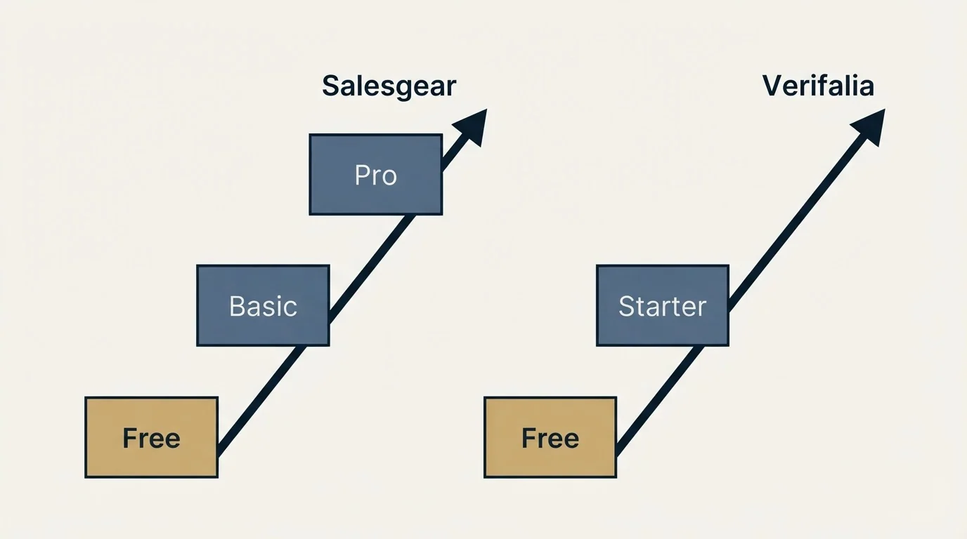 Pricing ladder: Pricing Comparison (Salesgear, Verifalia, Free, Basic)