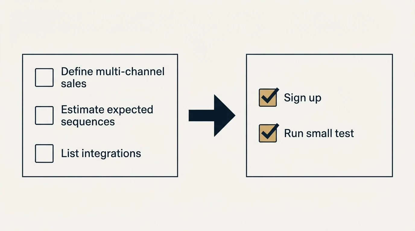 Before-and-after steps: Getting Started Checklist (Define multi-channel sales, Estimate expected sequences, List integrations, Sign up)