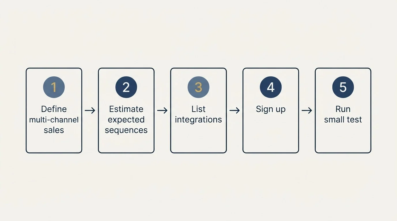 Step sequence: Getting Started Checklist (Define multi-channel sales, Estimate expected sequences, List integrations, Sign up)