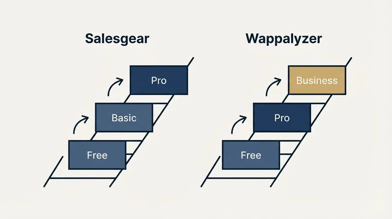 Pricing ladder: Pricing Comparison (Salesgear, Wappalyzer, Free, Basic)