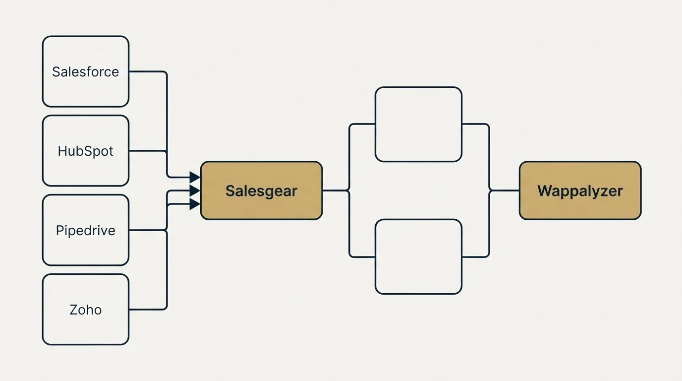 Integration flow: Integration Ecosystem (Salesgear, Wappalyzer, Salesforce, HubSpot)