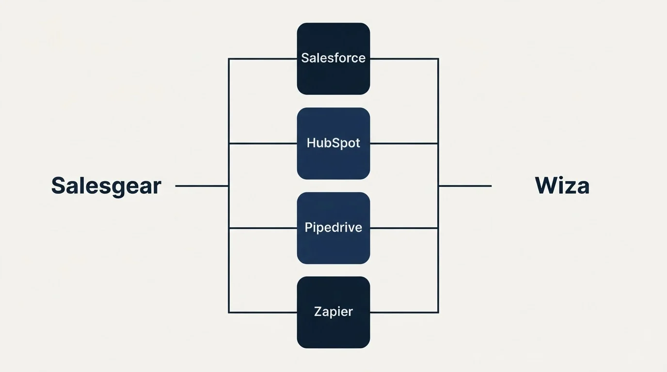 Integration flow: Integration Ecosystem (Salesgear, Wiza, Salesforce, HubSpot)