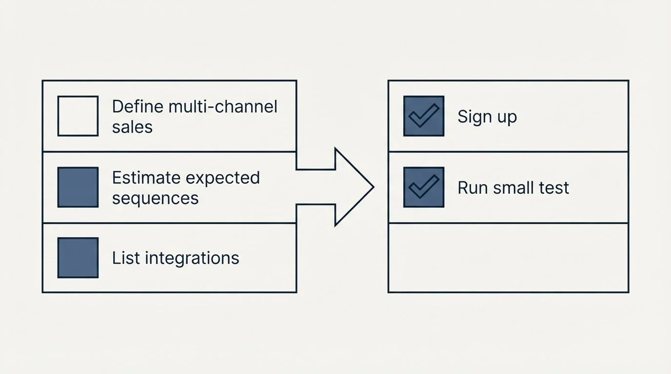 Before-and-after steps: Getting Started Checklist (Define multi-channel sales, Estimate expected sequences, List integrations, Sign up)