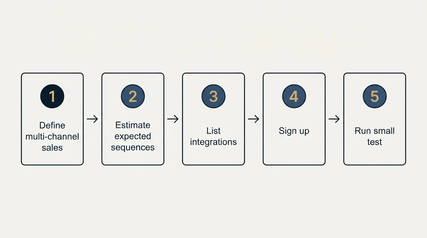 Step sequence: Getting Started Checklist (Define multi-channel sales, Estimate expected sequences, List integrations, Sign up)
