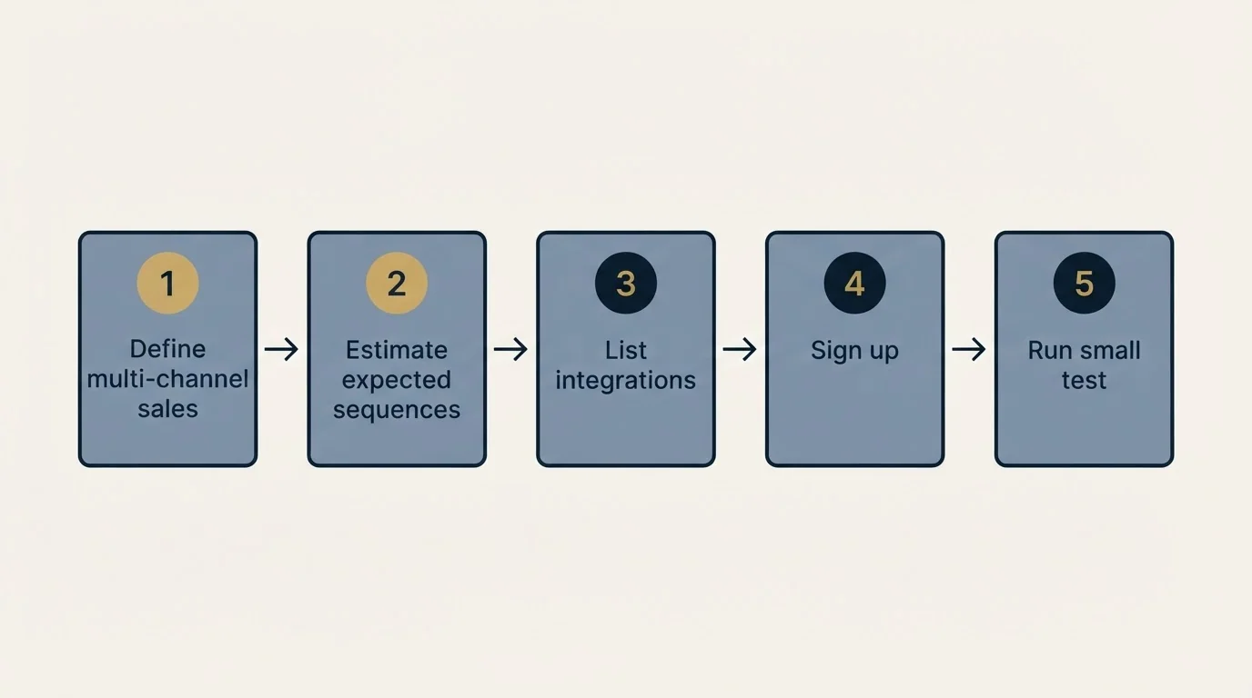 Step sequence: Getting Started Checklist (Define multi-channel sales, Estimate expected sequences, List integrations, Sign up)