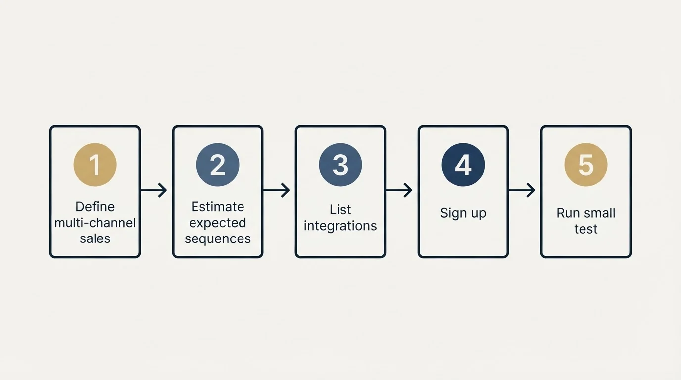 Step sequence: Getting Started Checklist (Define multi-channel sales, Estimate expected sequences, List integrations, Sign up)