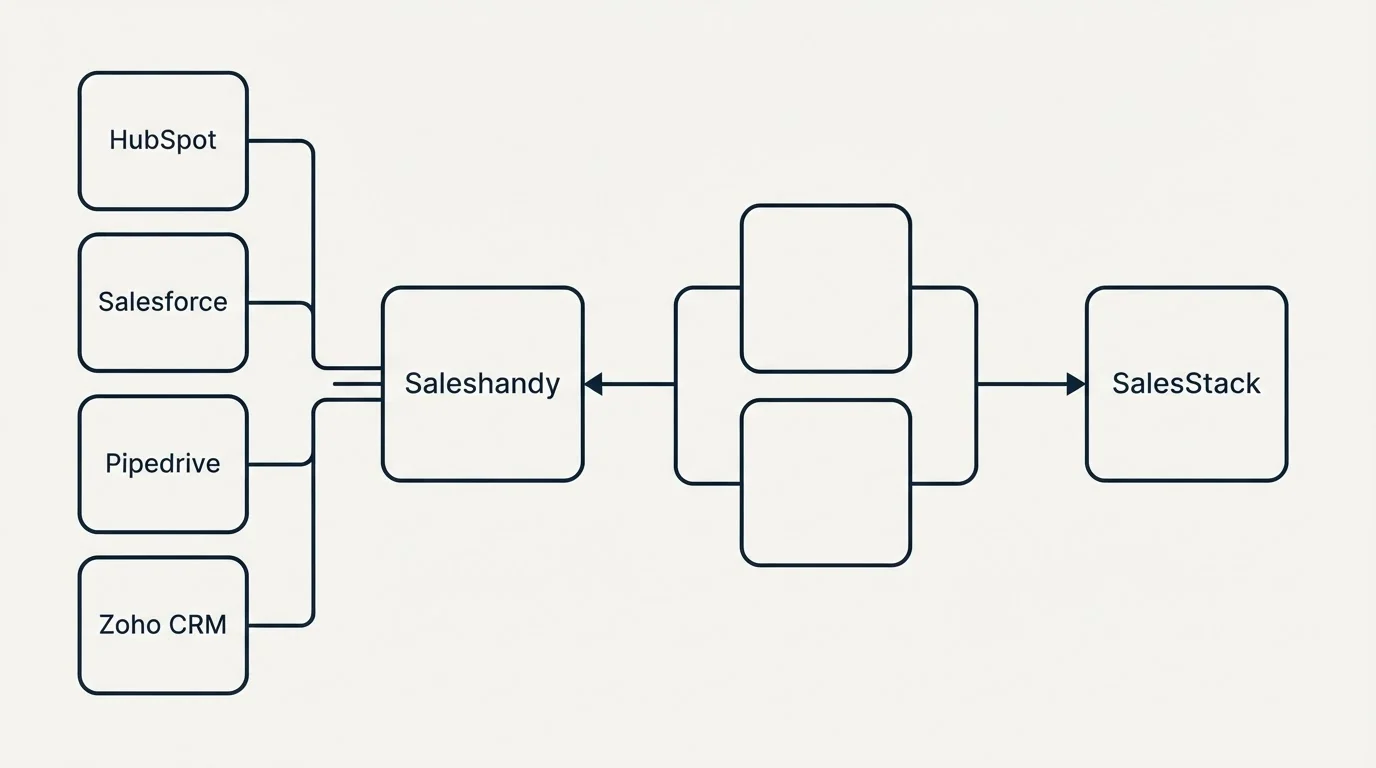 Integration schematic: Integration Ecosystem (Saleshandy, SalesStack, HubSpot, Salesforce)