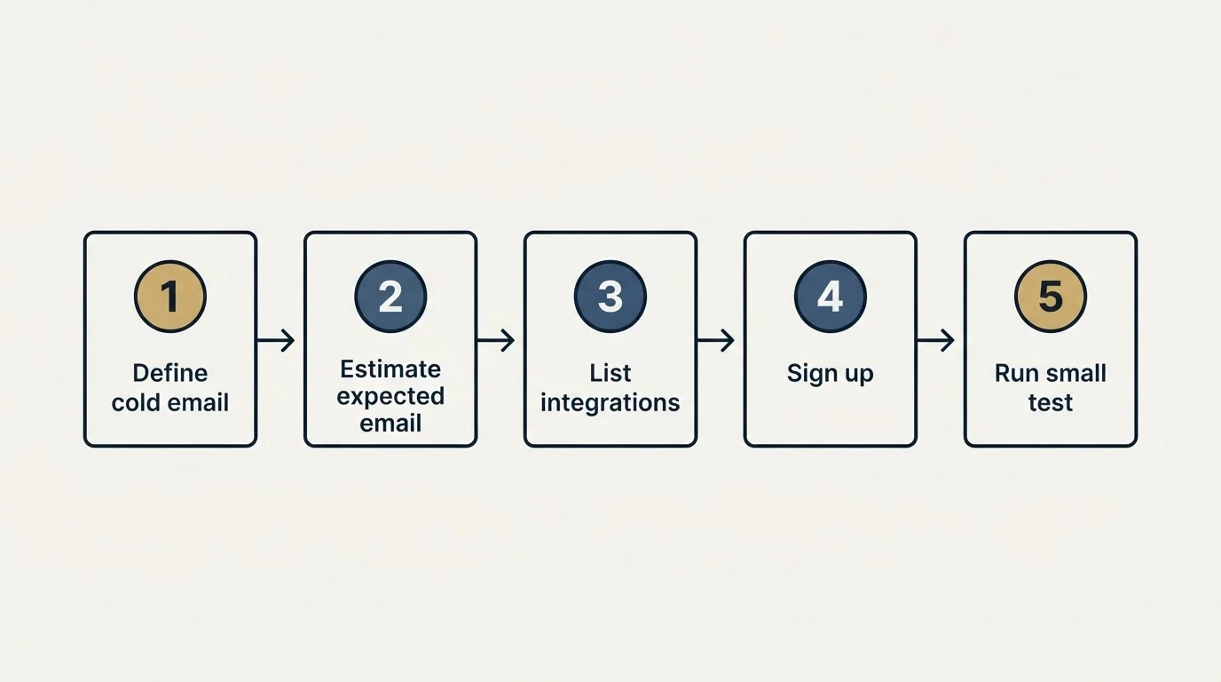 Step sequence: Getting Started Checklist (Define cold email, Estimate expected email, List integrations, Sign up)