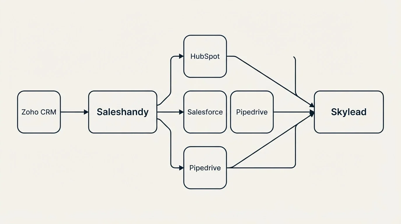 Integration schematic: Integration Ecosystem (Saleshandy, Skylead, HubSpot, Salesforce)