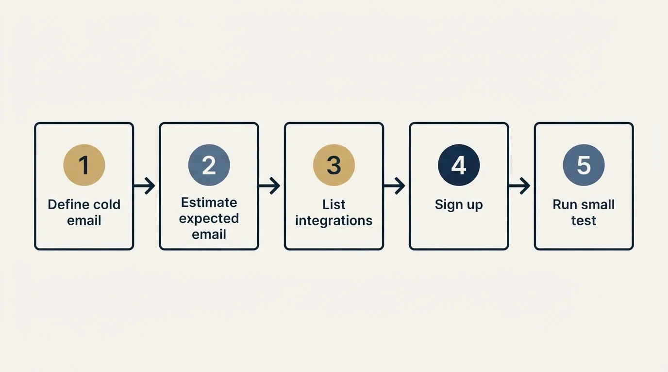 Step sequence: Getting Started Checklist (Define cold email, Estimate expected email, List integrations, Sign up)