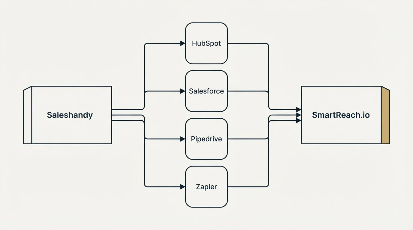 Integration flow: Integration Ecosystem (Saleshandy, SmartReach.io, HubSpot, Salesforce)