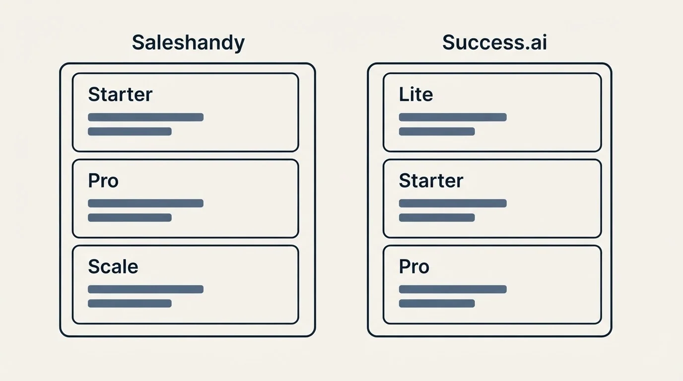 Pricing panels: Pricing Comparison (Saleshandy, Success.ai, Starter, Lite)