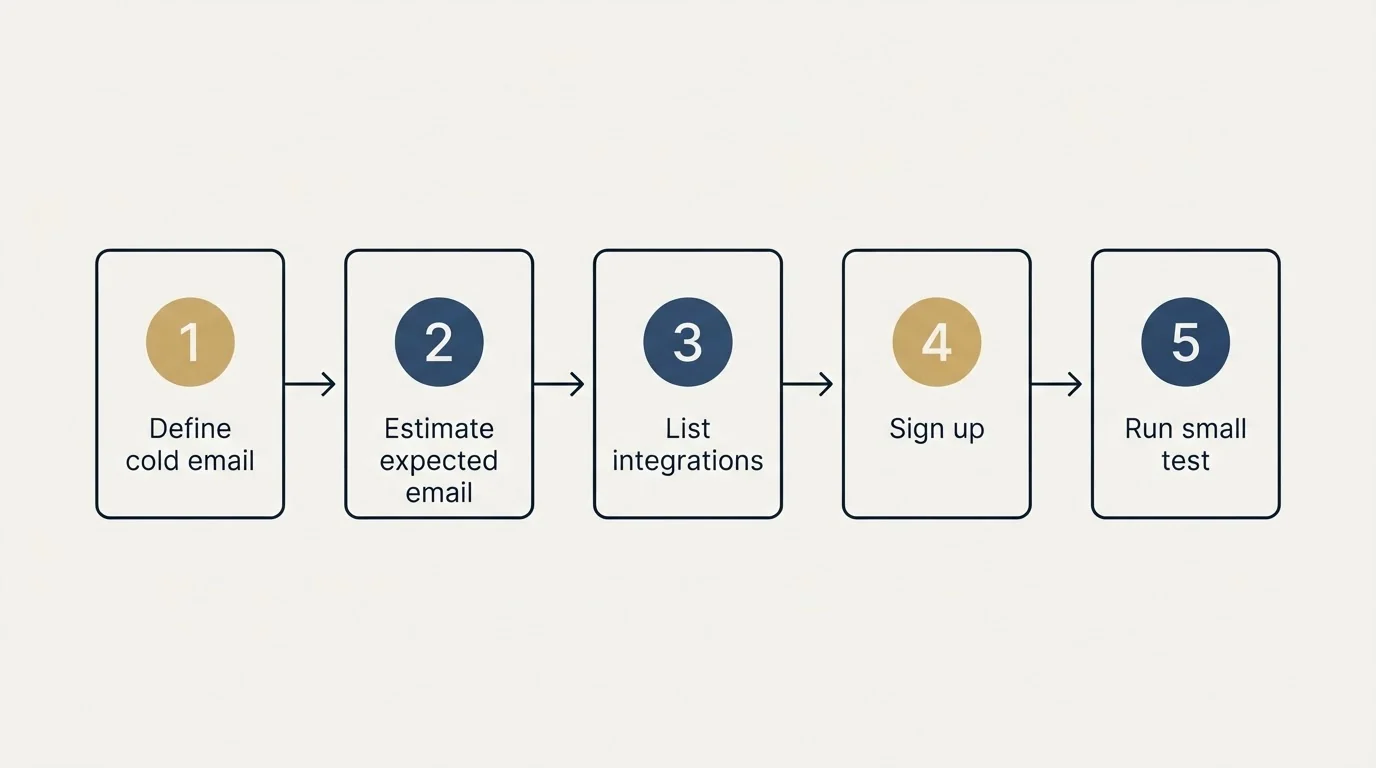 Step sequence: Getting Started Checklist (Define cold email, Estimate expected email, List integrations, Sign up)