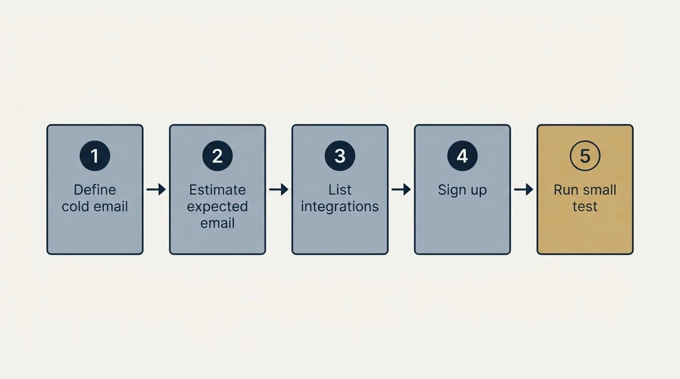 Step sequence: Getting Started Checklist (Define cold email, Estimate expected email, List integrations, Sign up)