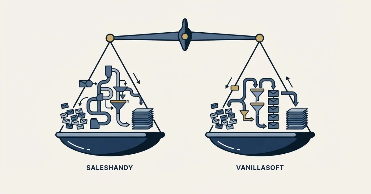 Editorial illustration for Saleshandy vs Vanillasoft