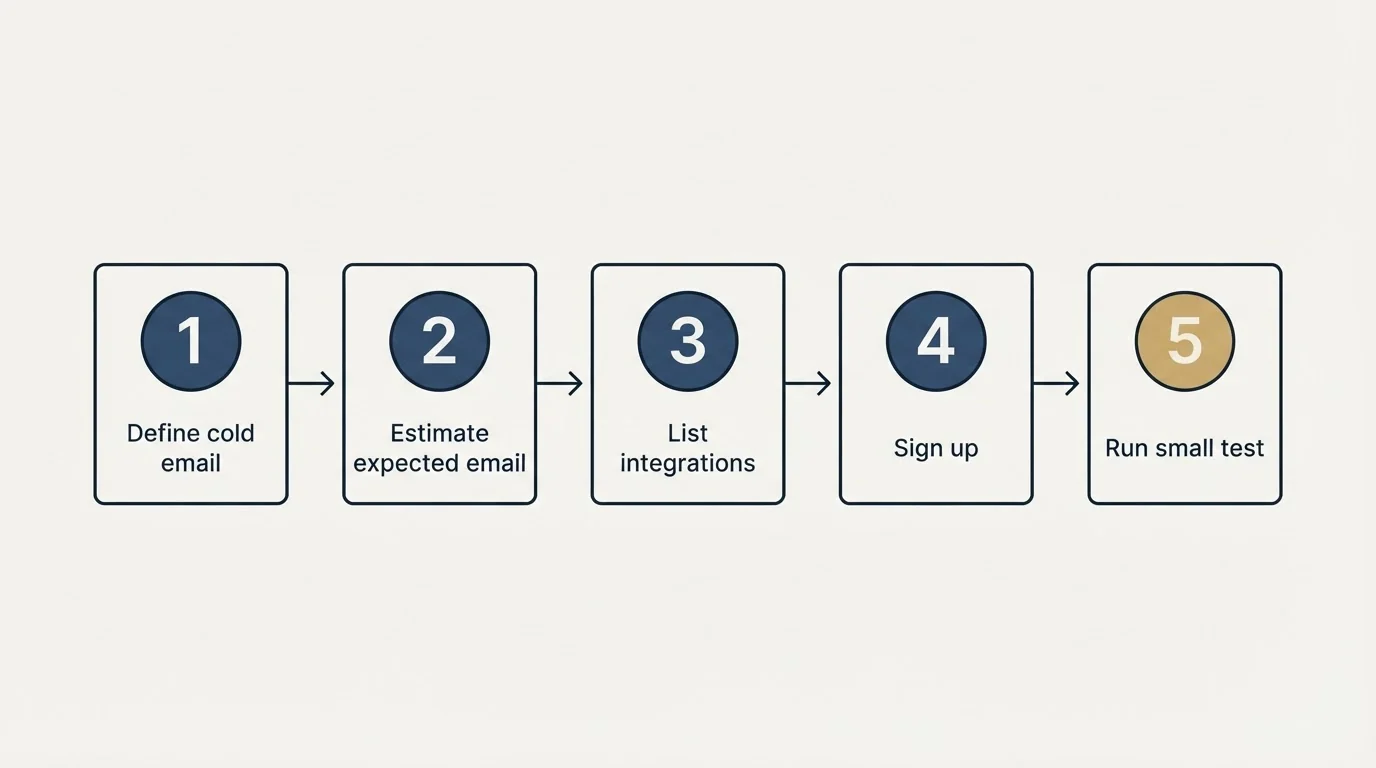 Step sequence: Getting Started Checklist (Define cold email, Estimate expected email, List integrations, Sign up)