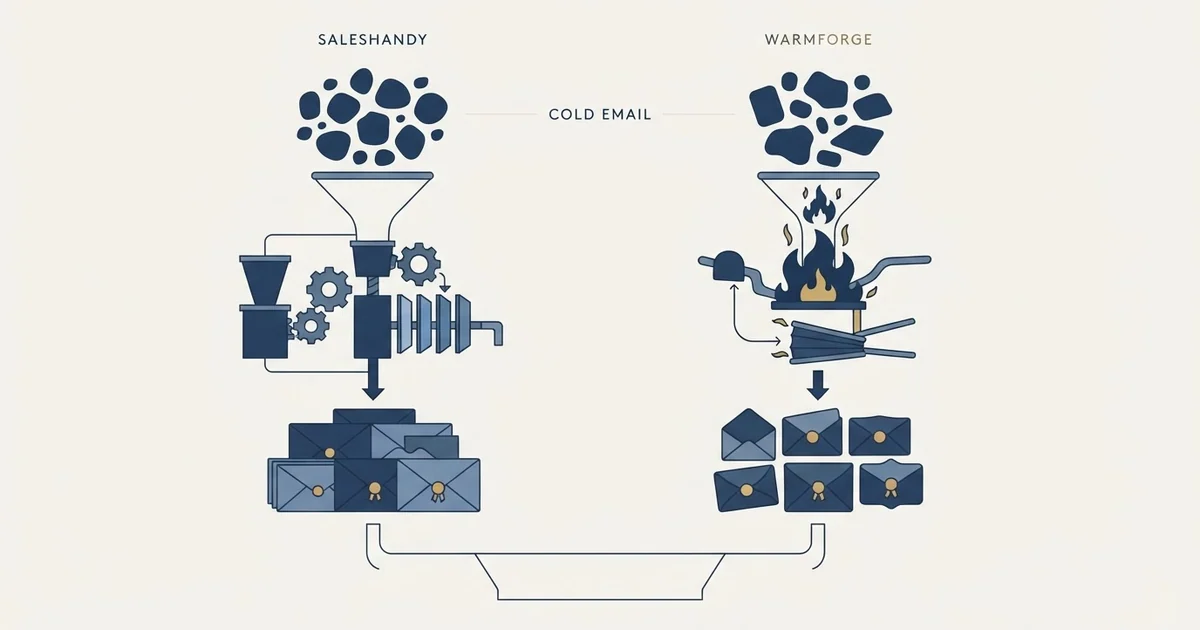Editorial illustration for Saleshandy vs Warmforge