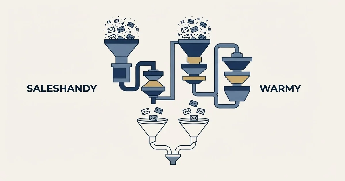 Editorial illustration for Saleshandy vs Warmy
