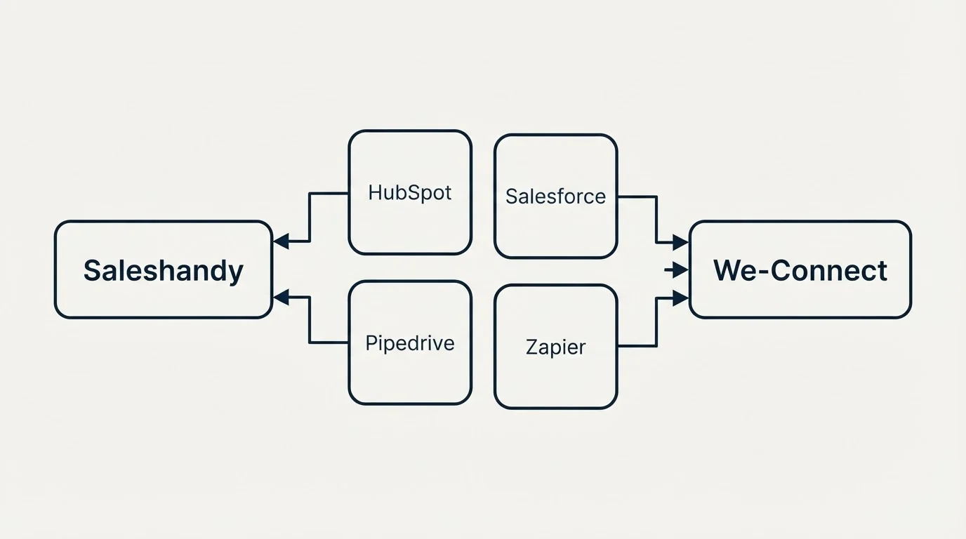 Integration schematic: Integration Ecosystem (Saleshandy, We-Connect, HubSpot, Salesforce)