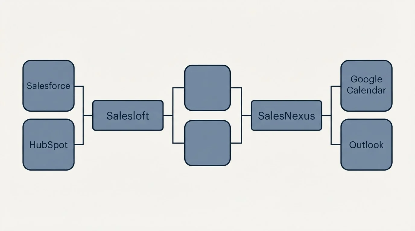 Integration schematic: Integration Ecosystem (Salesloft, SalesNexus, Salesforce, Google Calendar)