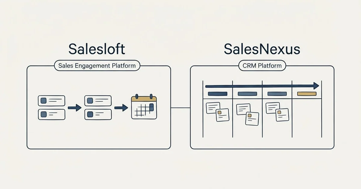Side-by-side panels: Salesloft vs SalesNexus (Sales Engagement Platform, CRM Platform)