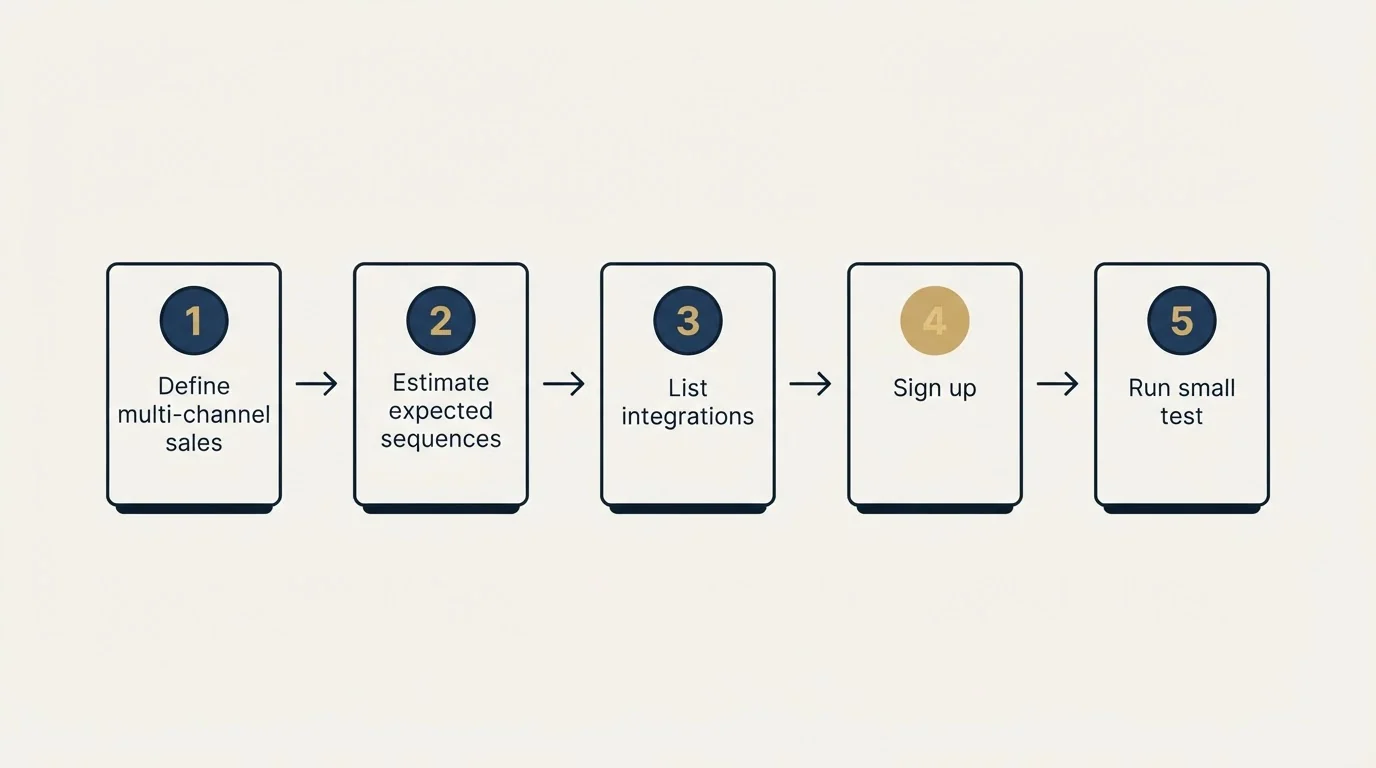 Step sequence: Getting Started Checklist (Define multi-channel sales, Estimate expected sequences, List integrations, Sign up)