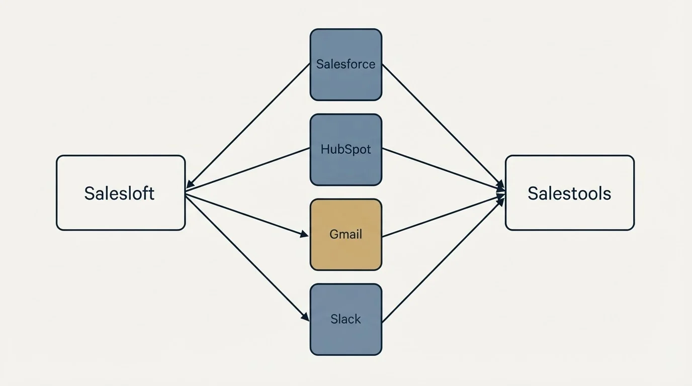 Integration flow: Integration Ecosystem (Salesloft, Salestools, Salesforce, HubSpot)