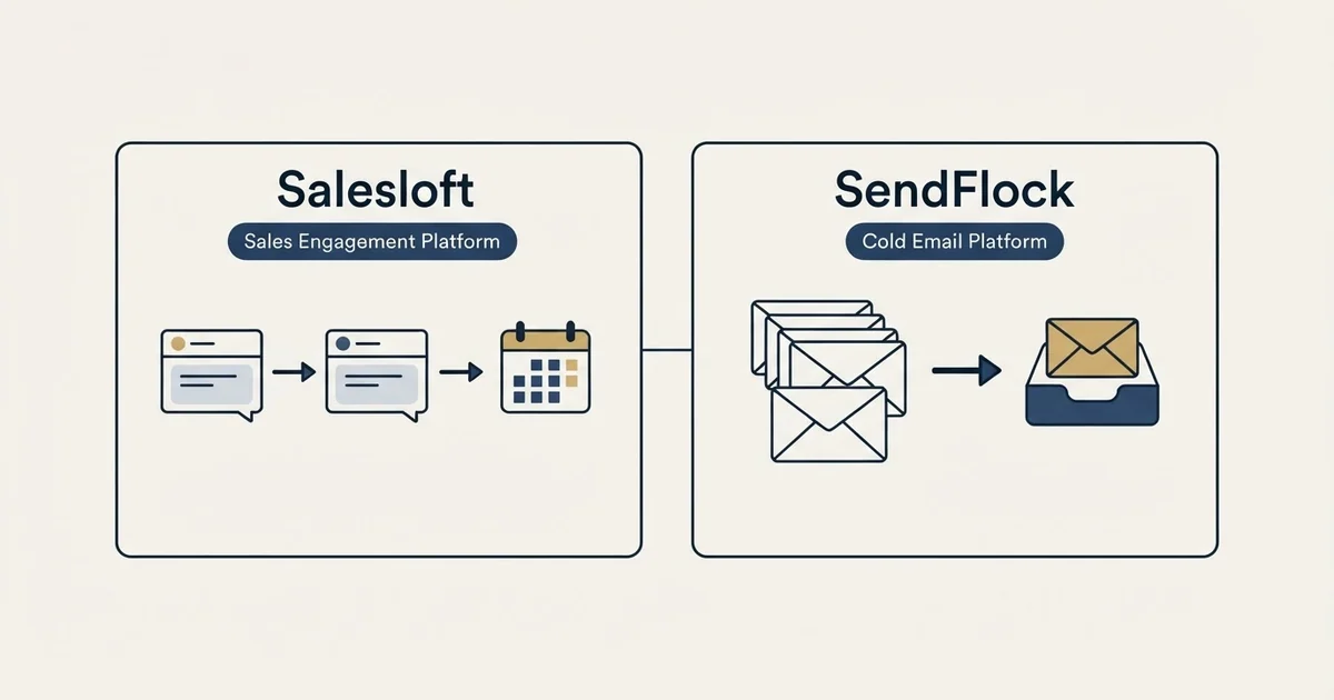 Side-by-side panels: Salesloft vs SendFlock (Sales Engagement Platform, Cold Email Platform)