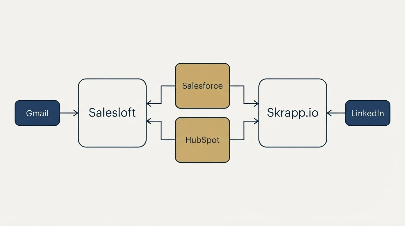 Integration flow: Integration Ecosystem (Salesloft, Skrapp.io, Salesforce, HubSpot)