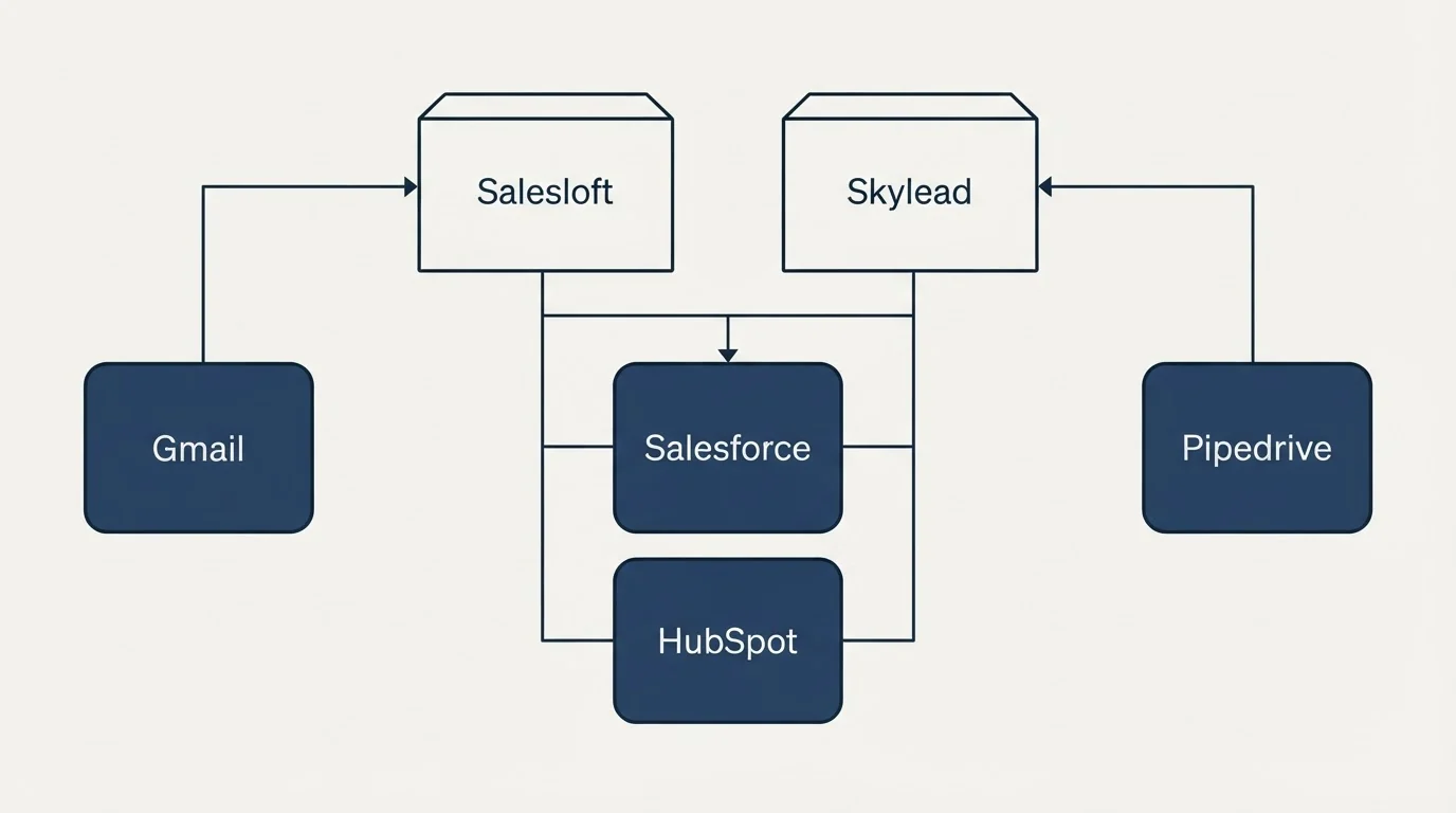 Integration grid: Integration Ecosystem (Salesloft, Skylead, Salesforce, HubSpot)