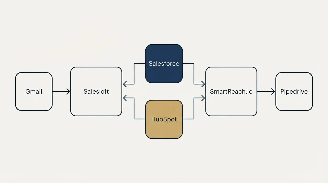Integration flow: Integration Ecosystem (Salesloft, SmartReach.io, Salesforce, HubSpot)