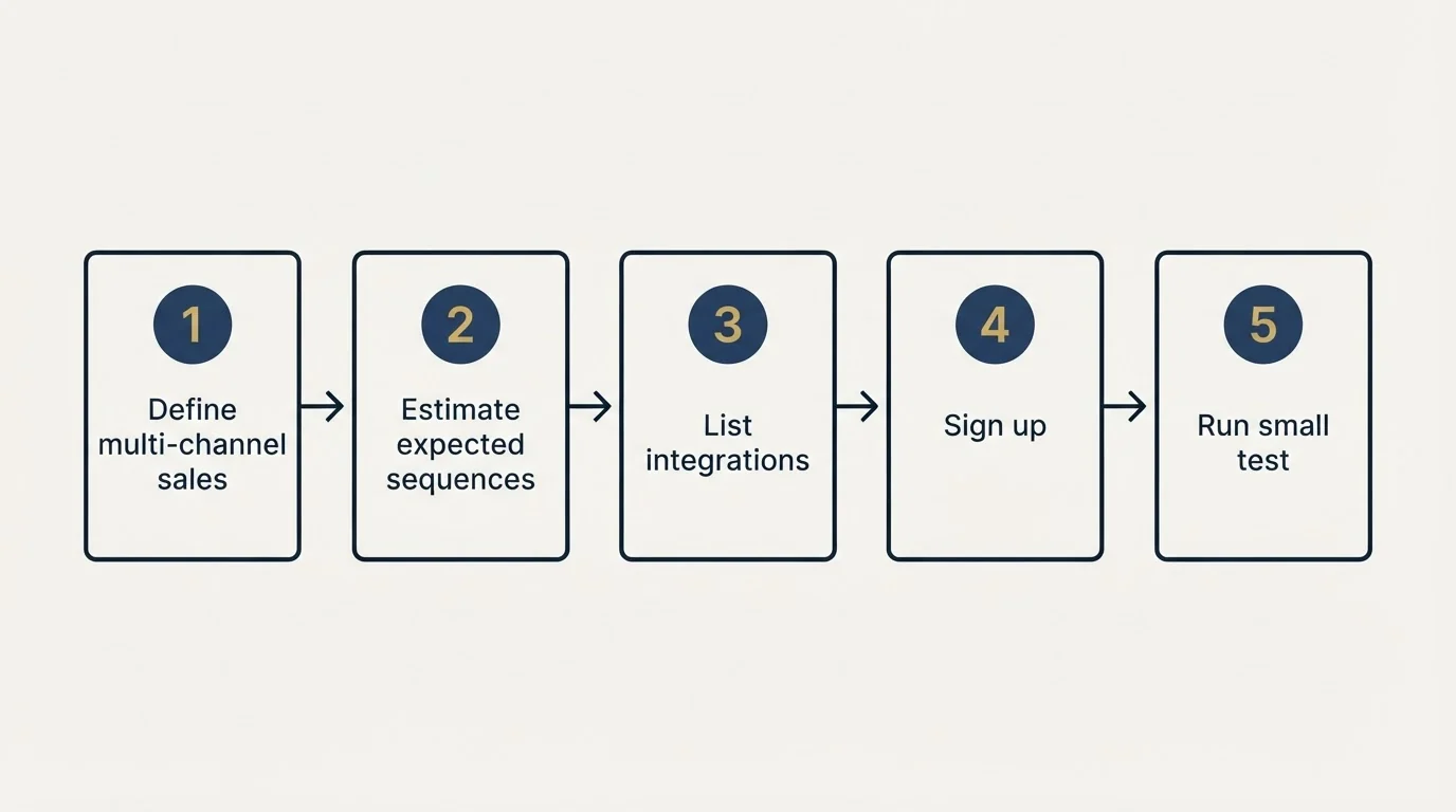 Step sequence: Getting Started Checklist (Define multi-channel sales, Estimate expected sequences, List integrations, Sign up)