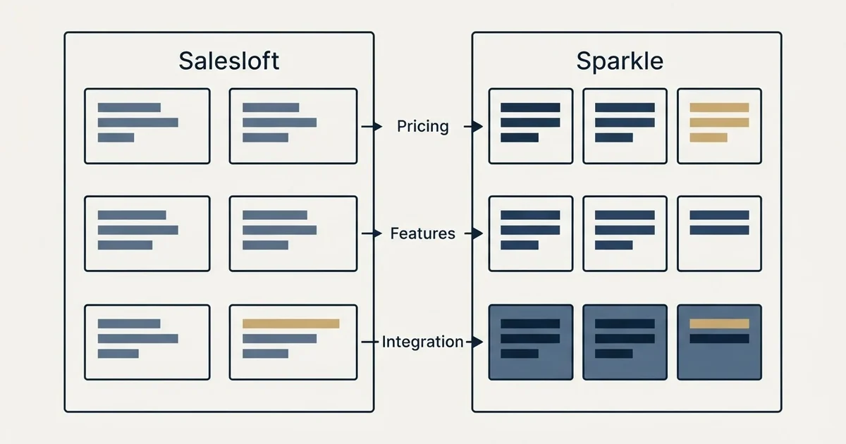 Comparison panel: Salesloft vs Sparkle (Pricing, Features, Integration)