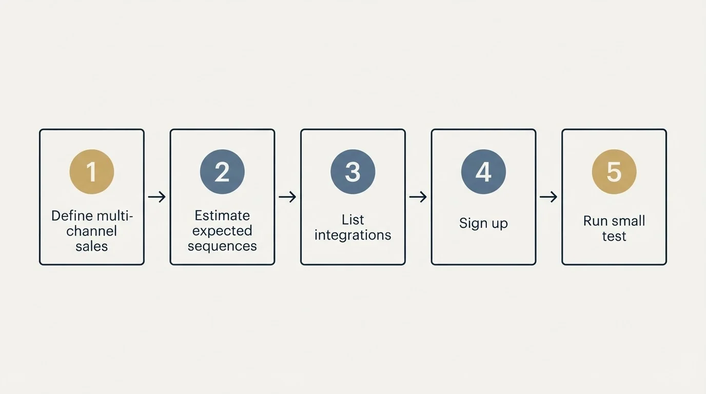 Step sequence: Getting Started Checklist (Define multi-channel sales, Estimate expected sequences, List integrations, Sign up)