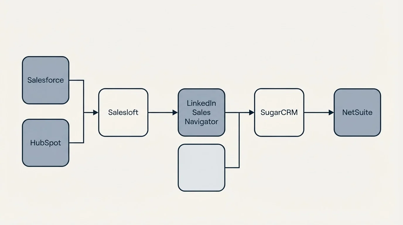 Integration flow: Integration Ecosystem (Salesloft, SugarCRM, LinkedIn Sales Navigator, Salesforce)