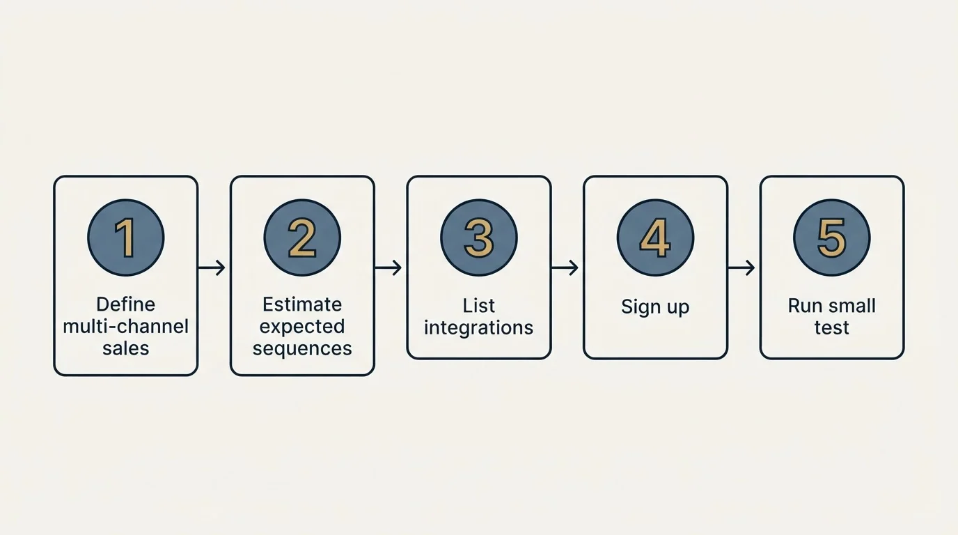 Step sequence: Getting Started Checklist (Define multi-channel sales, Estimate expected sequences, List integrations, Sign up)