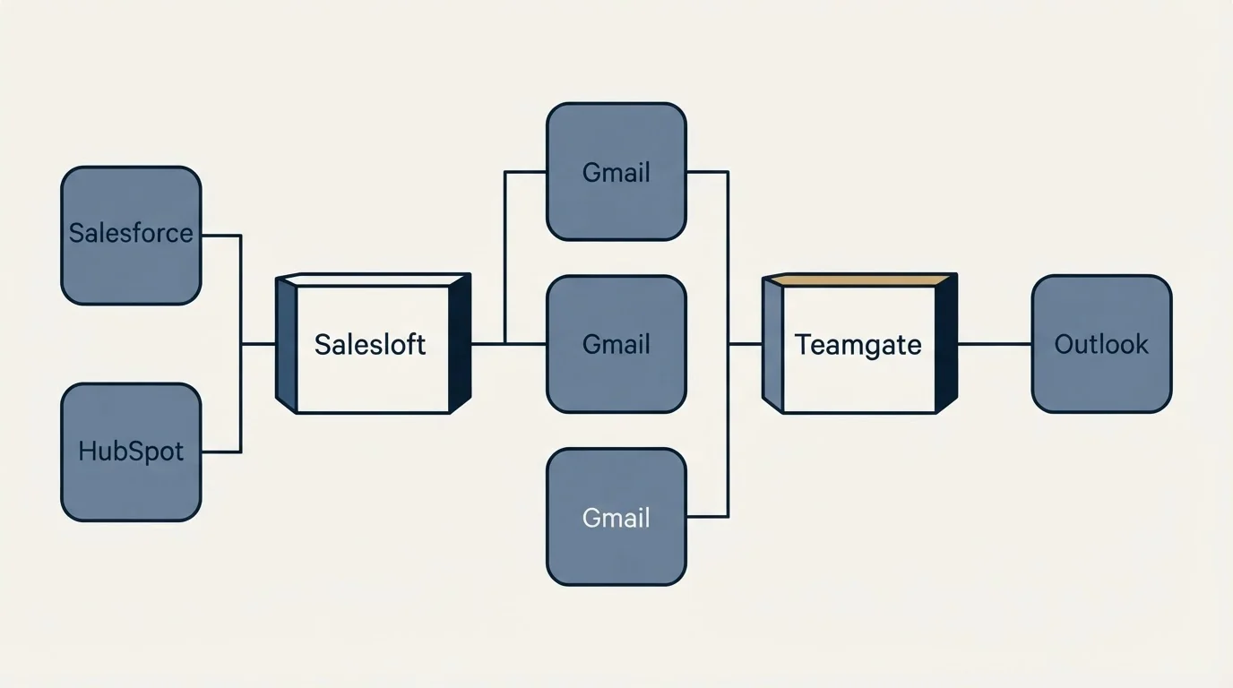 Integration flow: Integration Ecosystem (Salesloft, Teamgate, Gmail, Salesforce)