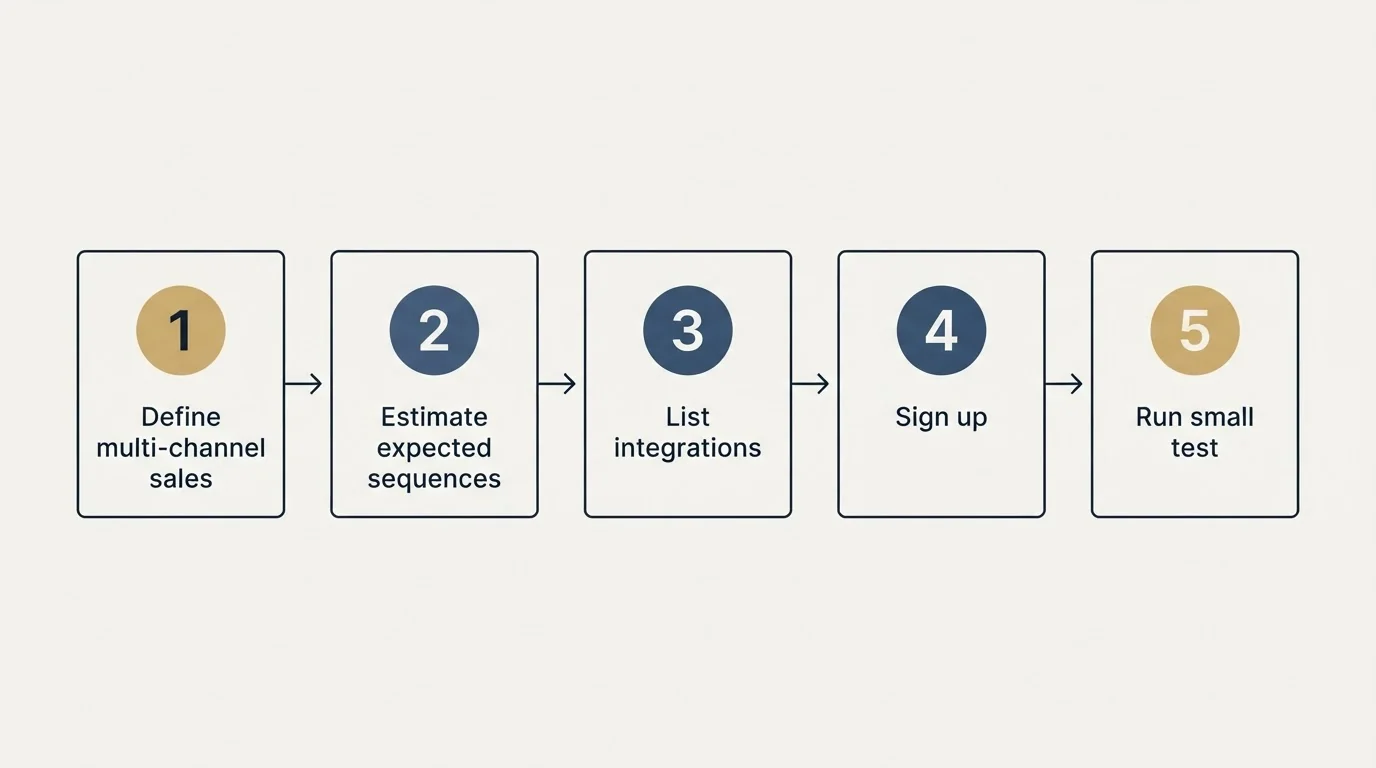 Step sequence: Getting Started Checklist (Define multi-channel sales, Estimate expected sequences, List integrations, Sign up)
