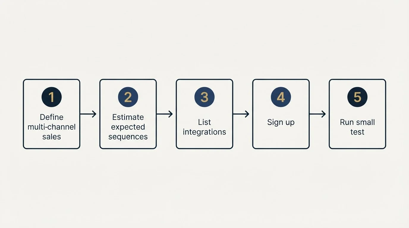 Step sequence: Getting Started Checklist (Define multi-channel sales, Estimate expected sequences, List integrations, Sign up)
